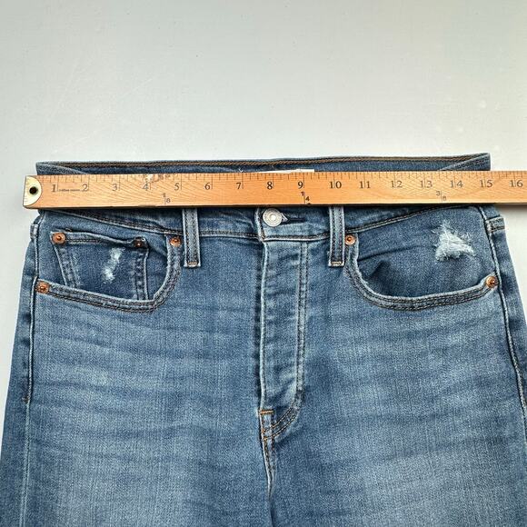 Levis Jeans Womens 30 Blue Wedgie Straight Distressed Button Fly Stretch Pockets - Picture 11 of 15